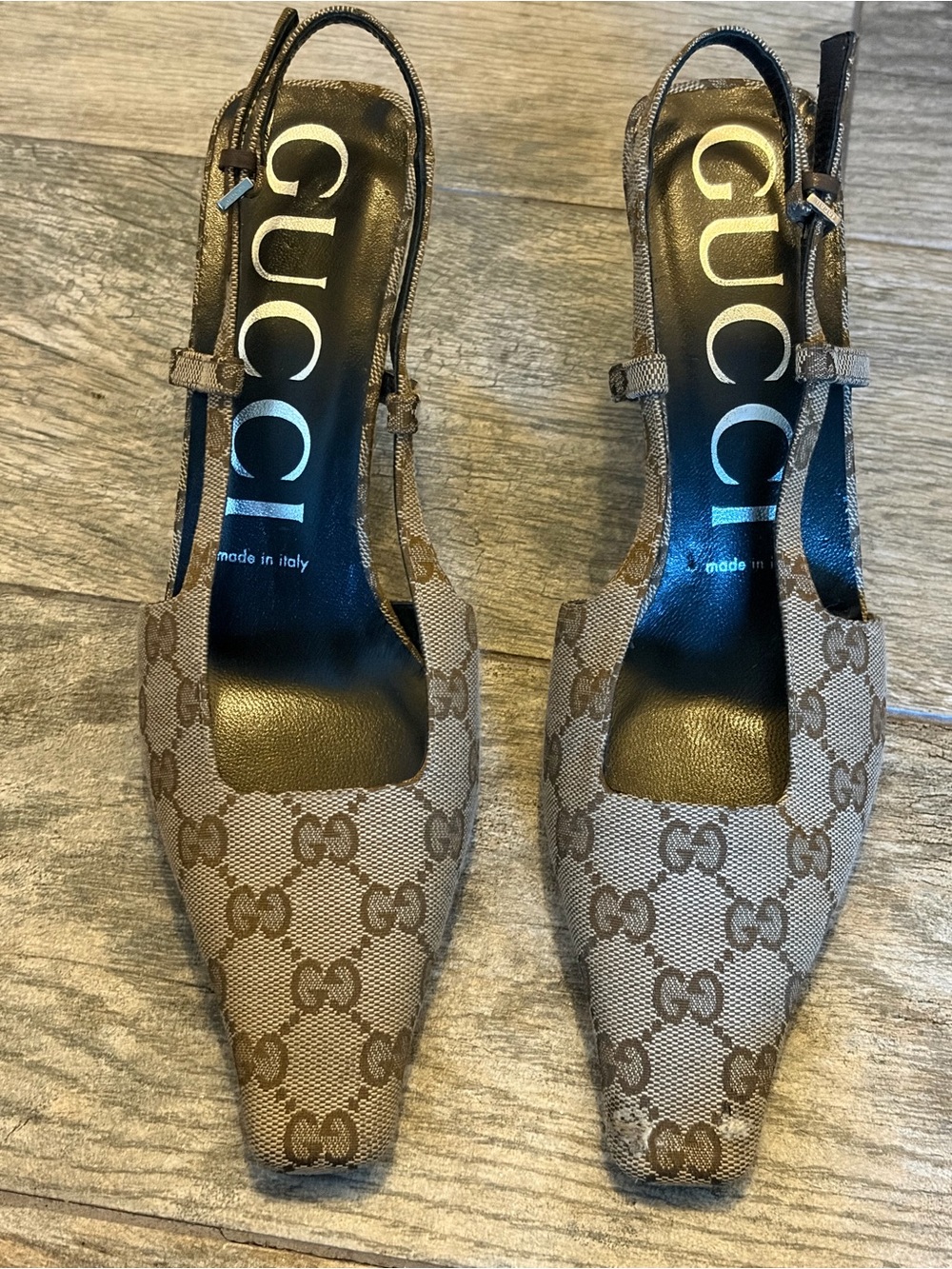 Gucci Brown Monogram Slingback Heels